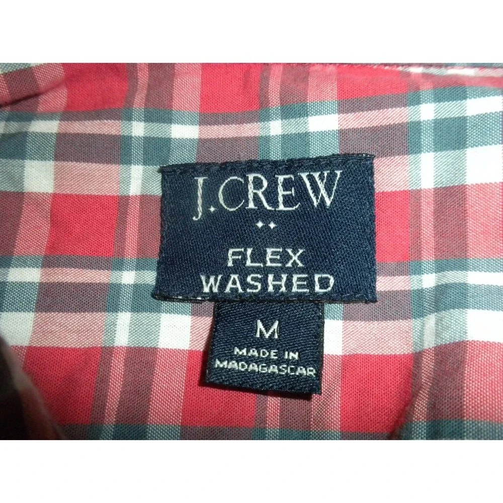 J‎ Crew Flex Washed Shirt Mens M Red Blue Plaid Slim Fit Button Down Ivy Preppy